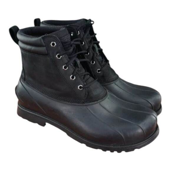 UGG Gatson Mid Shoes Mens Size 10 Black Leather Rubber Lace Up Mid Rain Boots - Picture 1 of 15